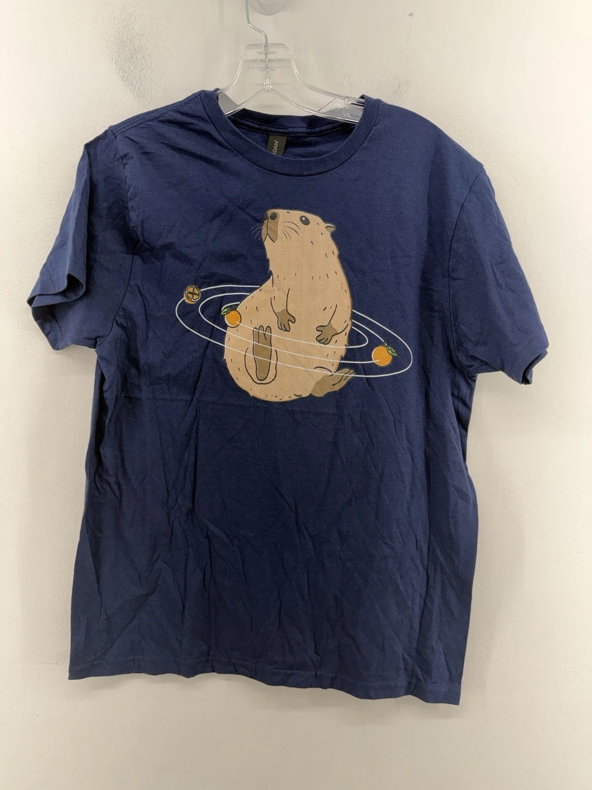 Capybara Solar System Navy Blue Short Sleeve T-shirt Size M