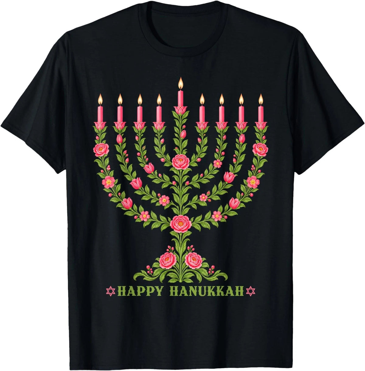 Happy Hanukkah Floral Menorah Chanukah Jewish Holidays Women T-Shirt