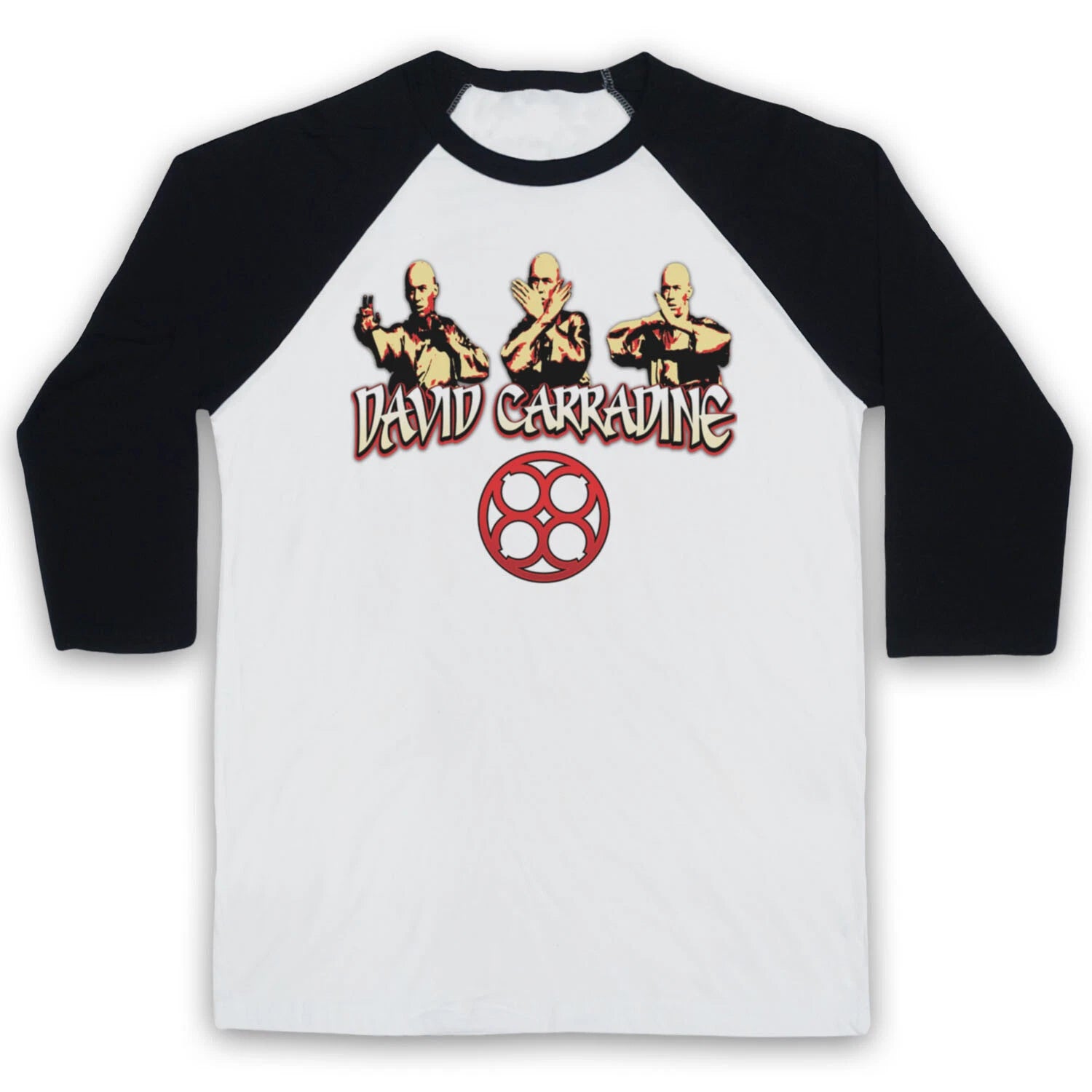 KUNG FU 3 POSES UNOFFICIAL CARRADINE KWAI CHANG CAINE 3/4 SLEEVE BASEBALL TEE
