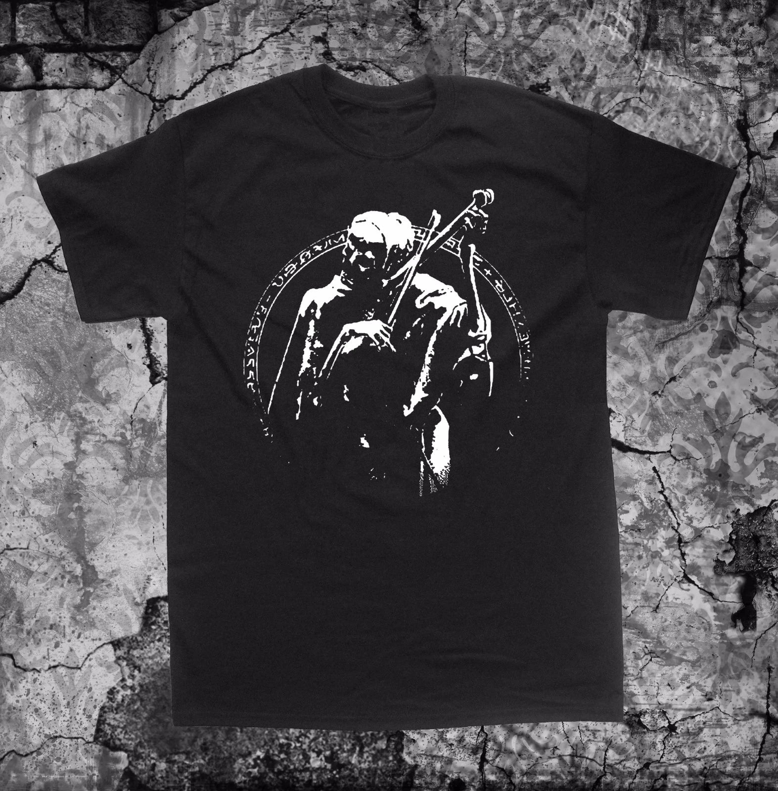 Skeleton Playing Violin Satanic T Shirt Pentagram Baphomet Punk Occult Death Tee
