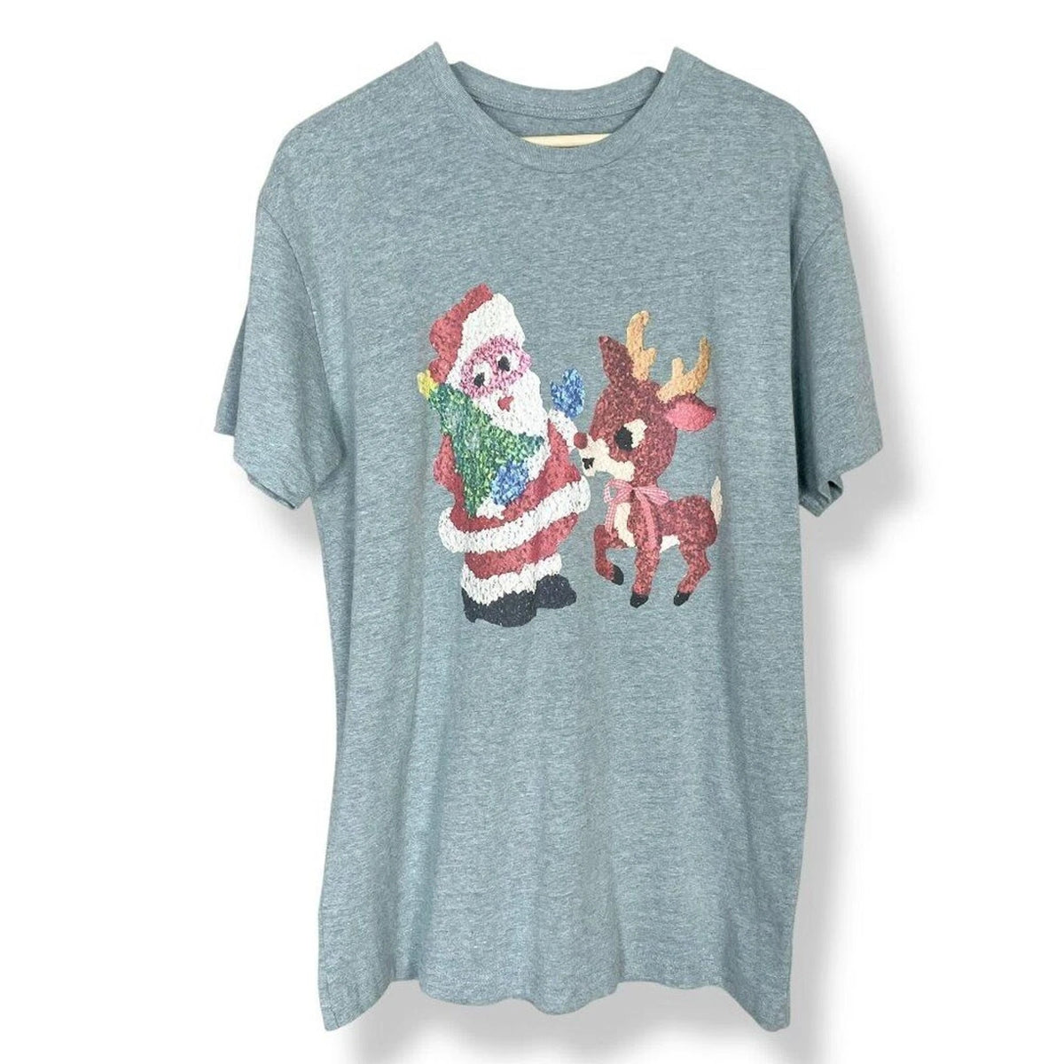 Christmas T-Shirt Santa Rudolph Reindeer Retro Melted Popcorn Graphic Novelty