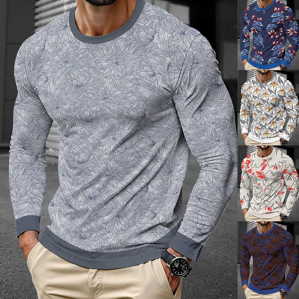Men Street Style 3D Printing Long Sleeve Pullover Sport Top Casual T Shirt