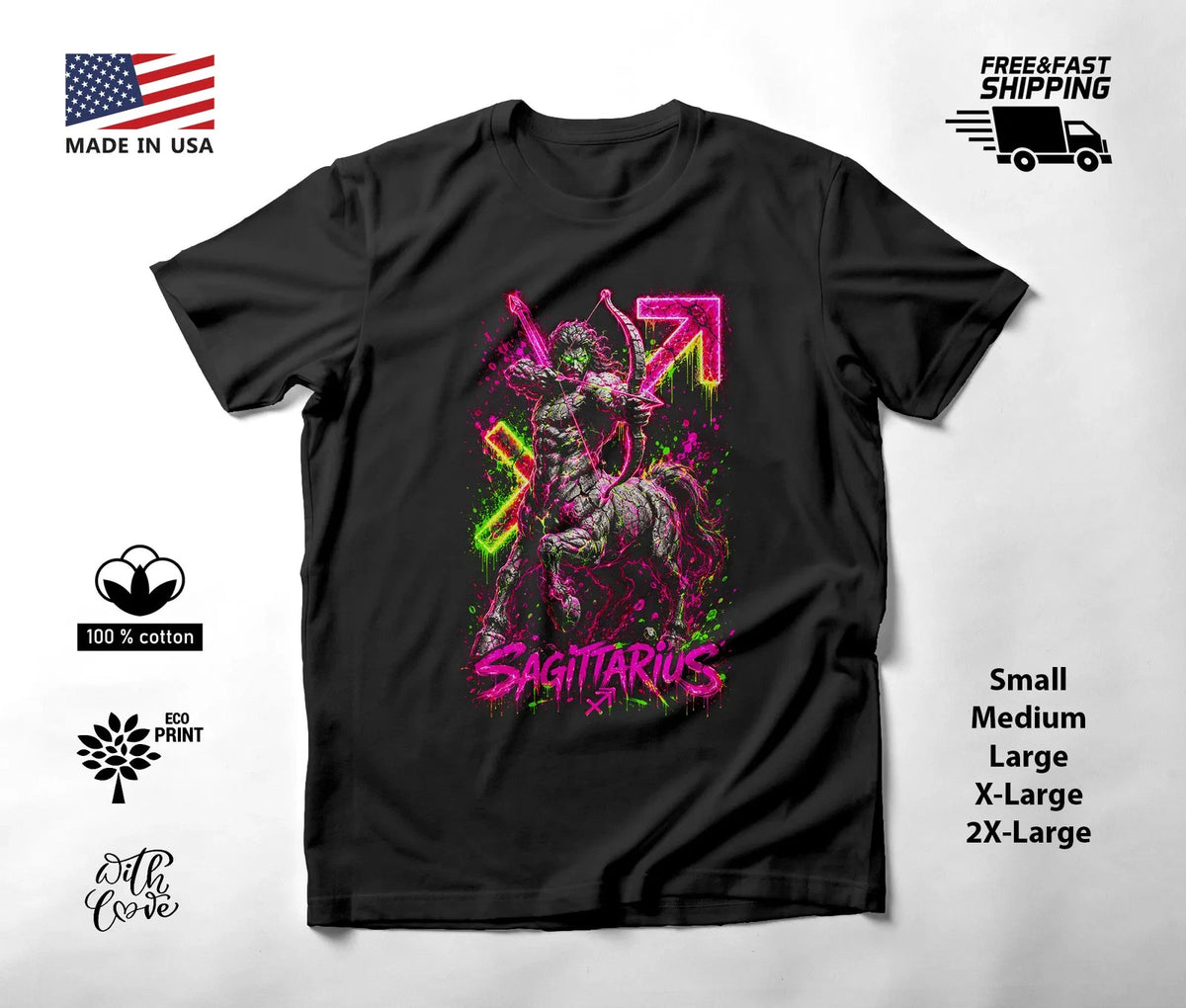 Stone Sagittarius Centaur Archer Zodiac T-Shirt Black Unisex