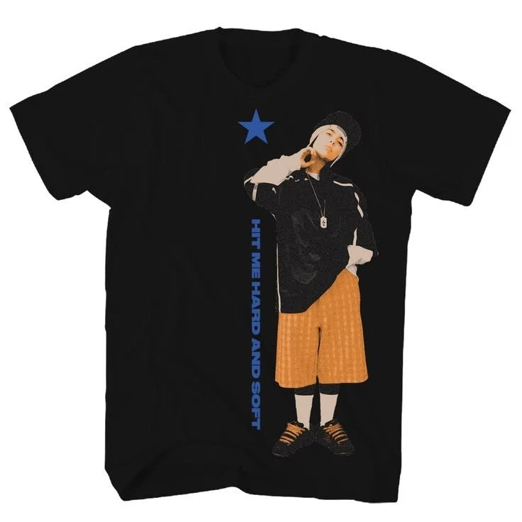 Hit Me Hard And Soft Vintage Rap Style Graphic Black T shirt