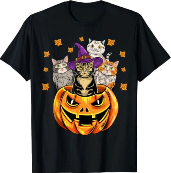 Halloween Cat Pumpkin Fall Autumn Vintage 90s Spooky Costume T-Shirt