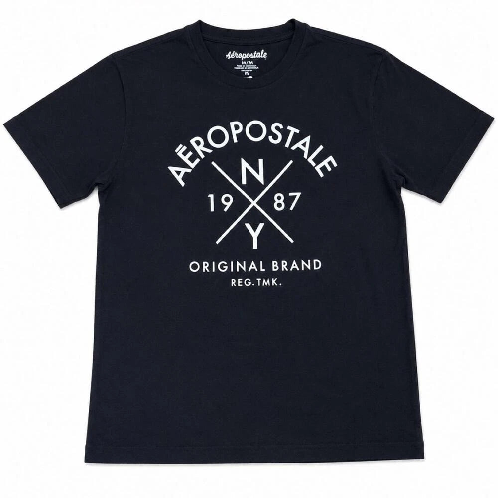 Aeropostale Black Graphic Logo Tee Y2K 2000s Mall Goth Streetwear T-Shirt Mens M