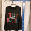 Christmas "Merry and Bright" Graphic Print Crew Neck Long Sleeve T-Shirt XL
