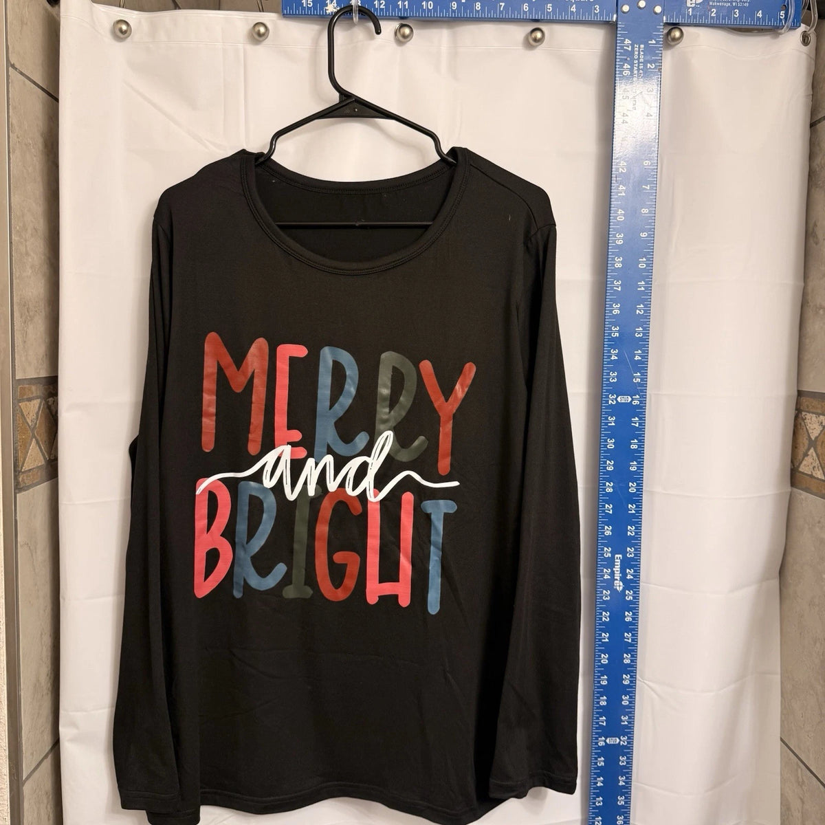 Christmas "Merry and Bright" Graphic Print Crew Neck Long Sleeve T-Shirt XL