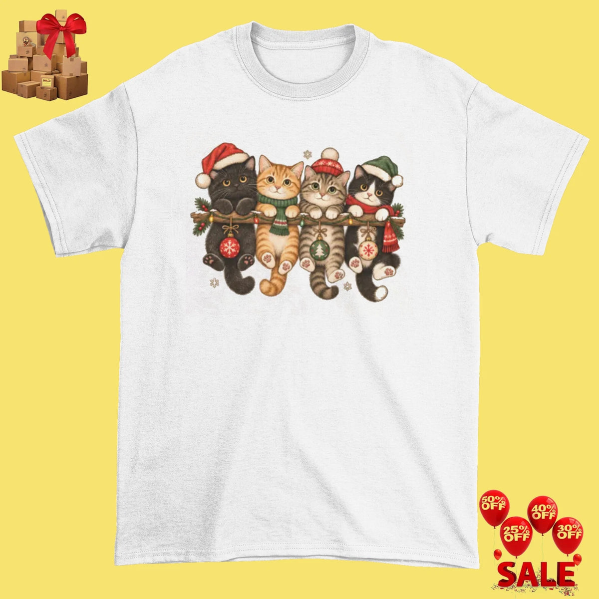 Christmas Cat Shirt Funny Gift Xmas Unisex Cotton Image 1 of 2