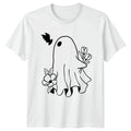 Ghost With Flowers Bat Halloween T-Shirt Aesthetic Floral Halloween Gift