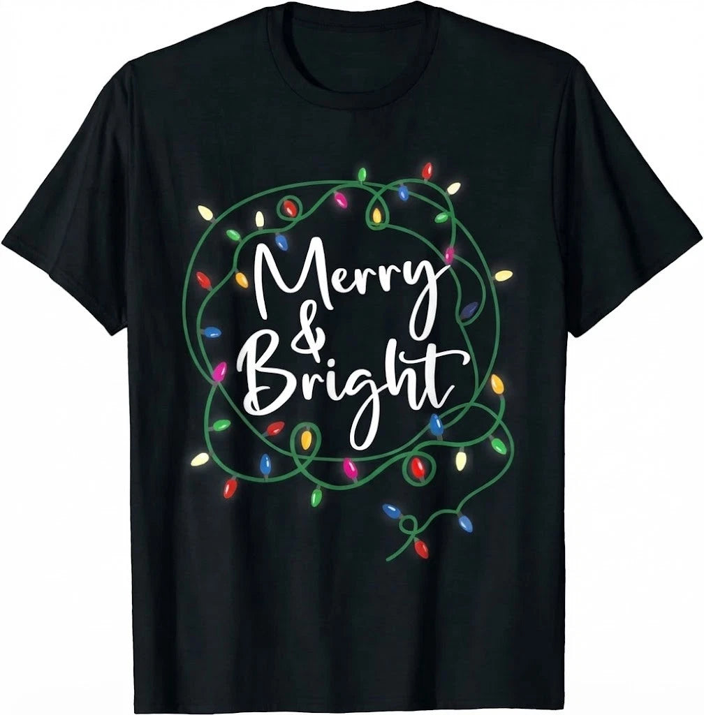 Merry And Bright Christmas Lights Xmas Holiday Family Match T-Shirt