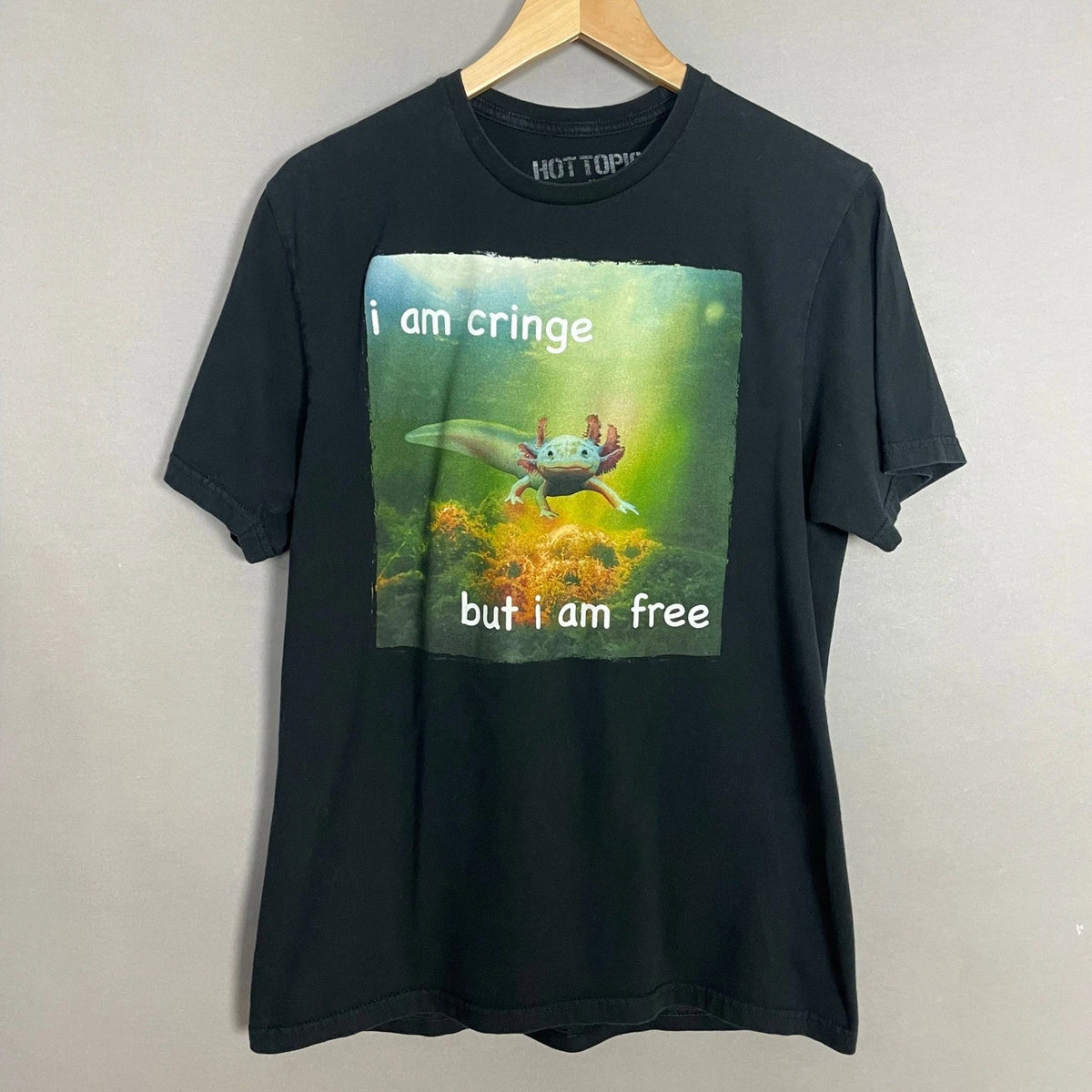 Hot Topic I Am Cringe But I Am Free Axolotl Graphic Tee Black Medium Novelty Top