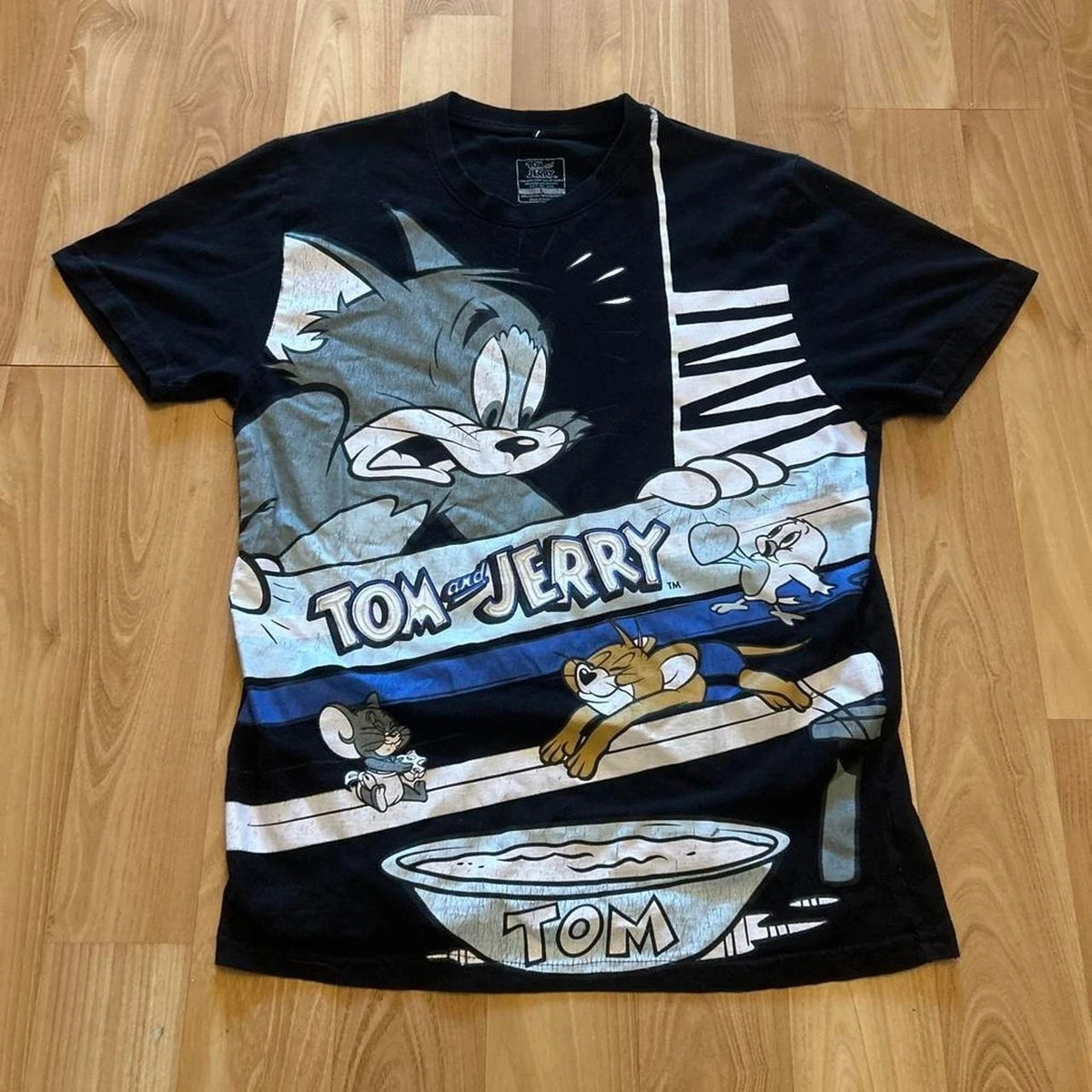 Tom and Jerry Vintage Y2K Graphic Tee Mens Large Black Baggy Fit 2000s Style