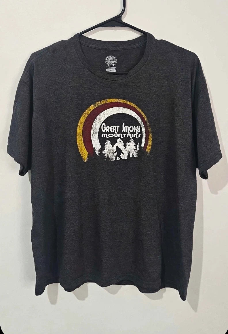 Duck Men's Gray Cotton/Poly Great Smoky Mountains Graphic T-Shirt Crew Neck 2XL