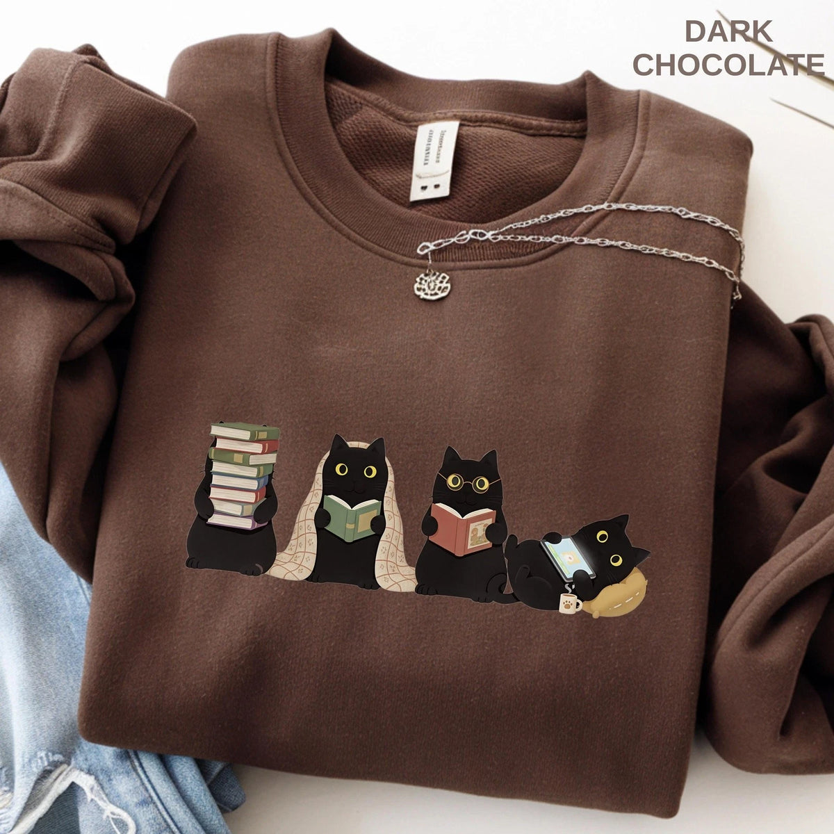 Cozy Reader Gift For Her Black Cats Reading Shirt Book Lover Cat Sweatshirt