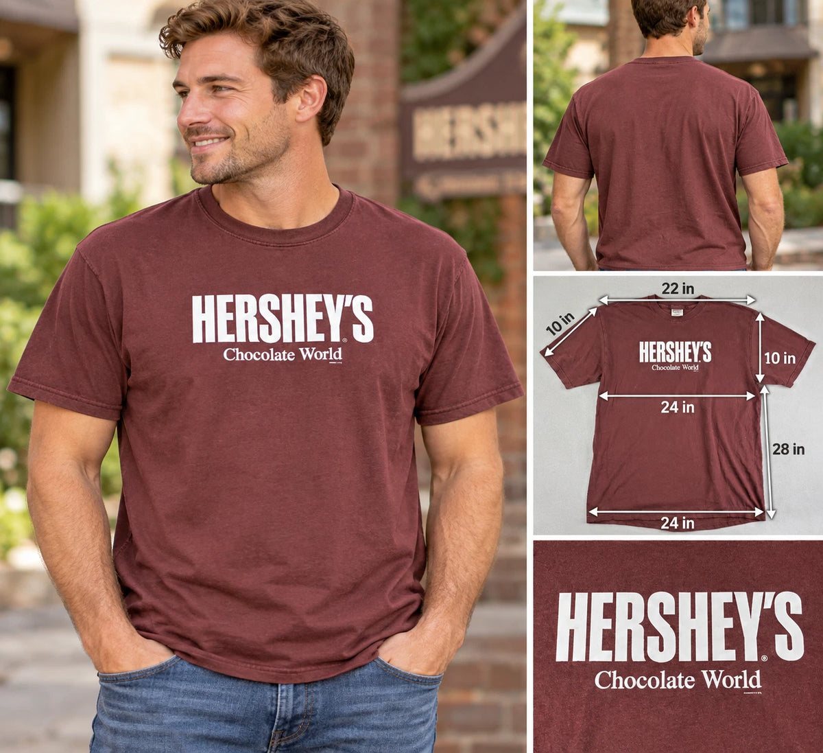 Hersheys Chocolate World Shirt Mens L Brown Metallic Silver Logo NWT NOS New