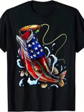 Men'S Patriotic Bass Fishing American Flag T-Shirt - Funny Jumping Fish & Fishin