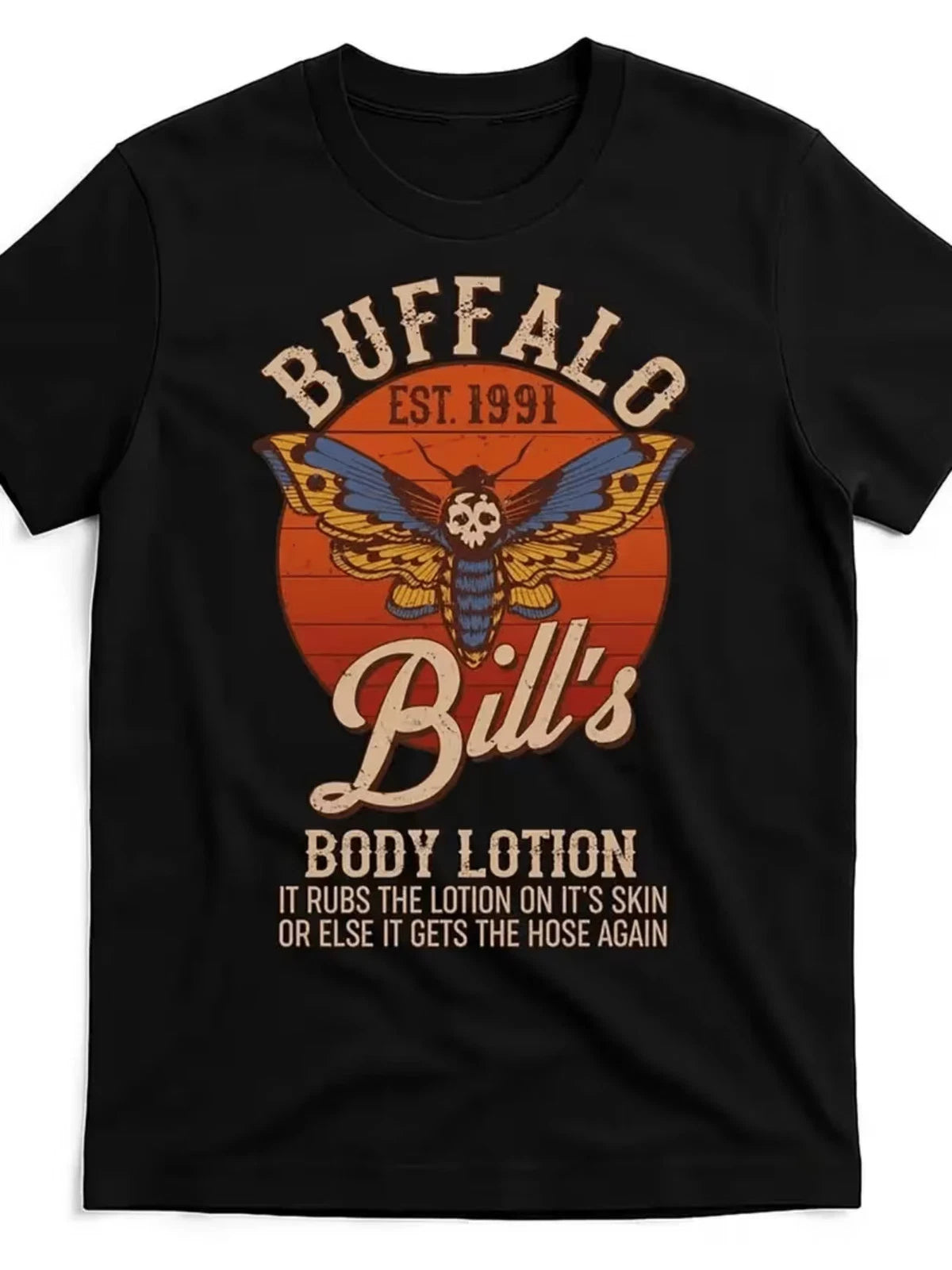 Vintage Buffalo Moth Graphic Plus Size T-Shirt with Cursive Bill’s Body Lotion Q