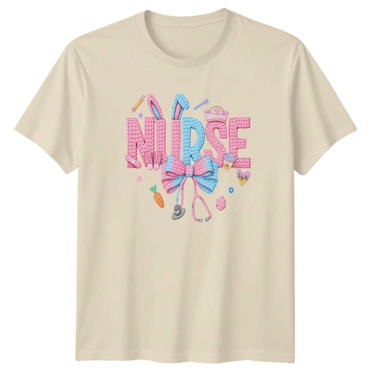 Cute Bunny Easter Nurse Stethoscope Womens T-Shirt Easter Crochet Nurse