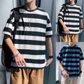 Trendy Men's Korean Style Pullover Top with Striped Design and Short Sleeves