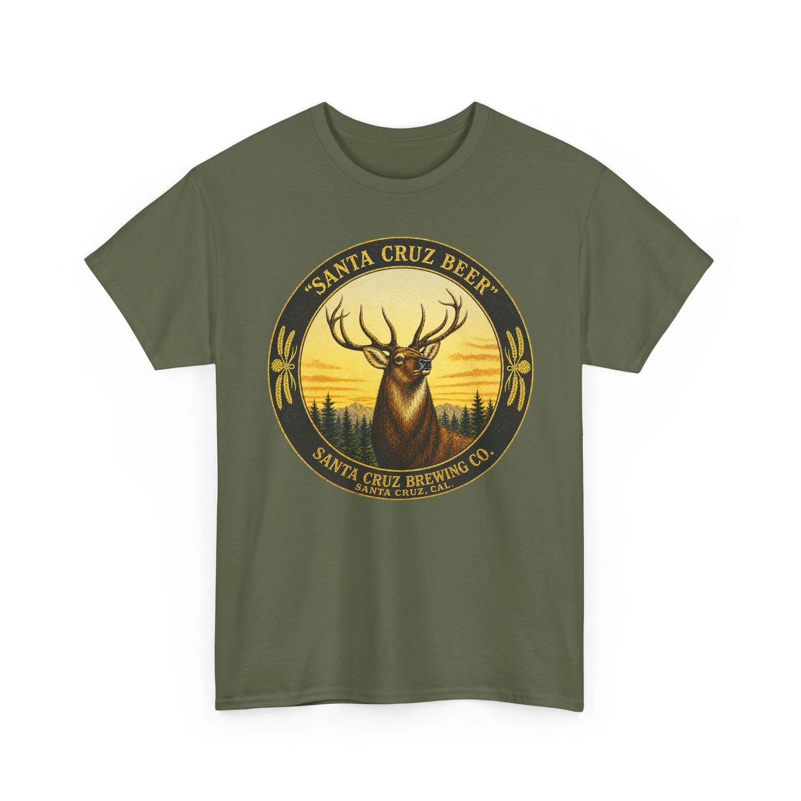 Santa Cruz Brewing Co. California Pre-Pro Beer Elk Buck Retro Breweriana T-Shirt