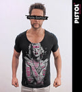 Pistol Boutique Men's Black Scoop Round Neck GRAFFITI TATTOOS MONROE T-shirt
