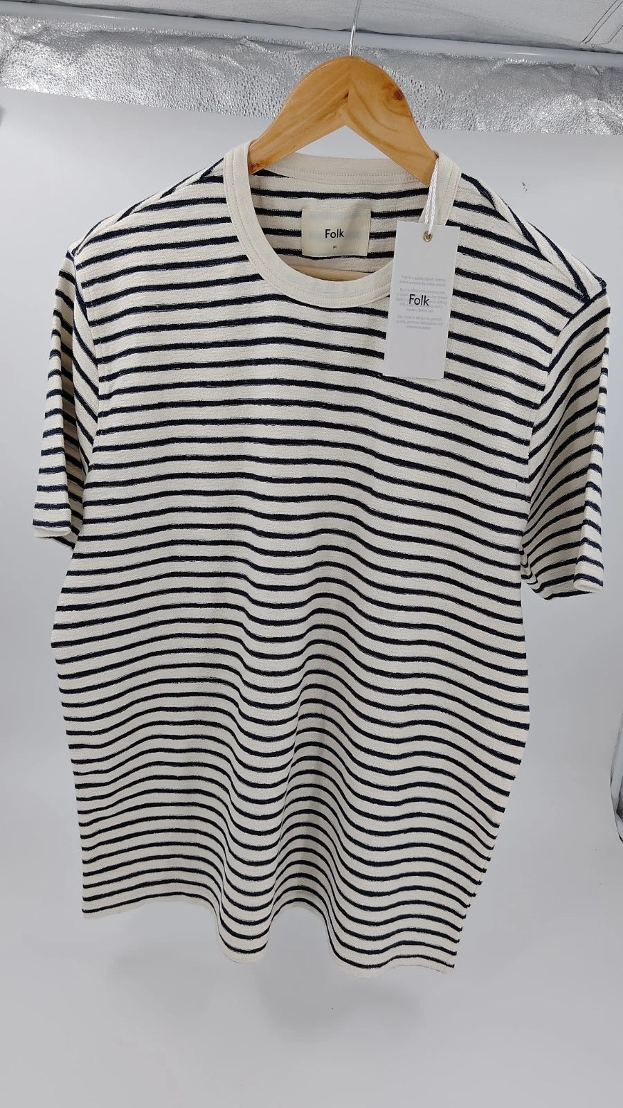 Folk Striped T-Shirt - Medium - Navy & Ecru - Brand New With Tags - Very Soft