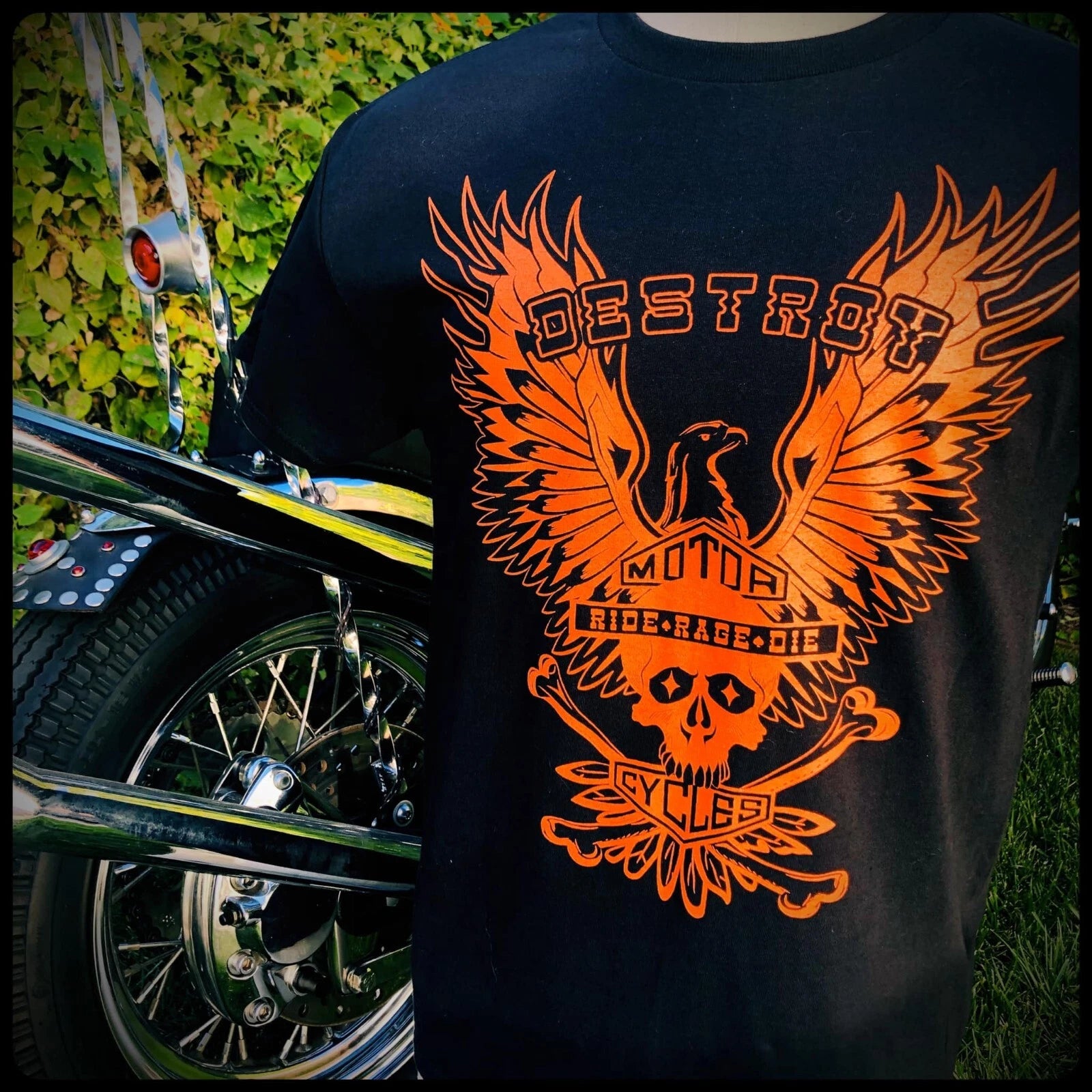 "DESTROY" upwing eagle & skull crossbones classic vintage retro biker harley tee