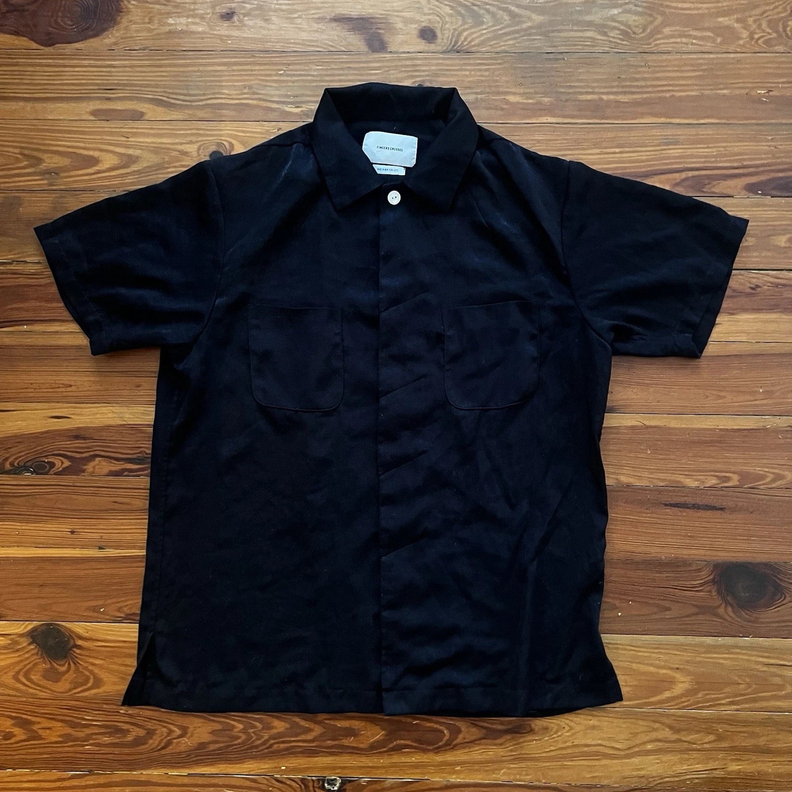 Fingers Crossed Short Sleeve Button Up Shirt Men’s S/M Black Made in NYC USA