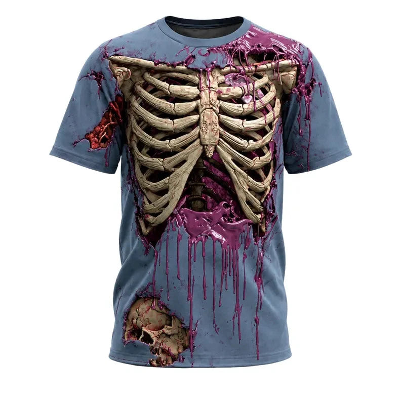 Skeleton Rib Cage Bloody 3D T-shirt Halloween Costume Scary Undead