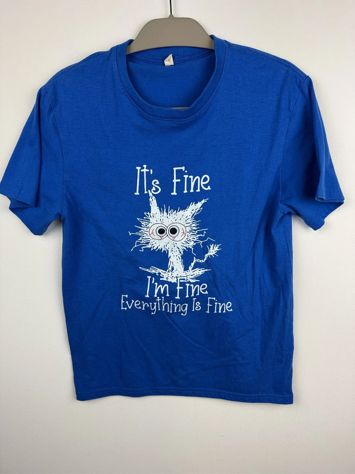 It's Fine I'm Fine Everything Is Fine Funny Cat Graphic T-Shirt Blue