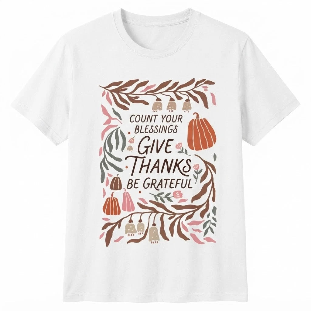 Count Your Blessings Give Thanks Be Grateful Thanksgiving T-shirt