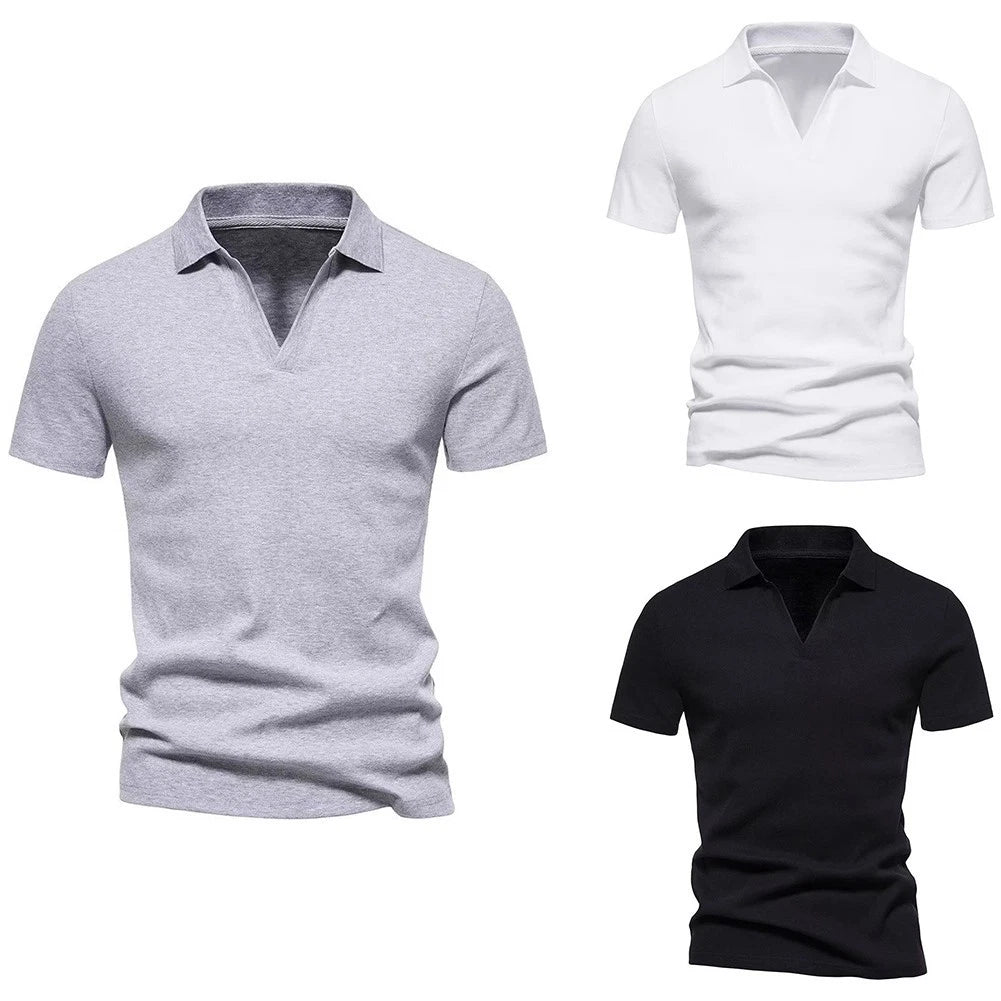 Casual Elastic V Neck T Shirt for Men Short Sleeve Fitness and Street Fashion