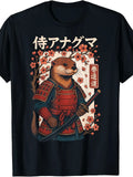 Otter Samurai Graphic T-Shirt Cute Japanese Warrior Animal Tee