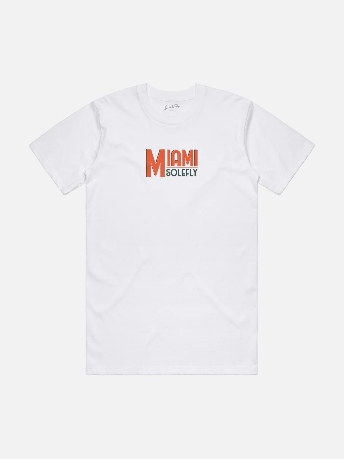 MEN'S SOLE FLY MIAMI 2001 NATIONAL CHAMPIONS TRIBUTE WHITE T-SHIRT GREEN ORANGE