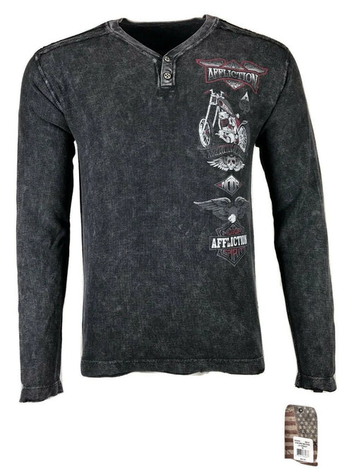 AFFLICTION Men's T-shirt STACKED MOTORS Biker Skull Cross MMA