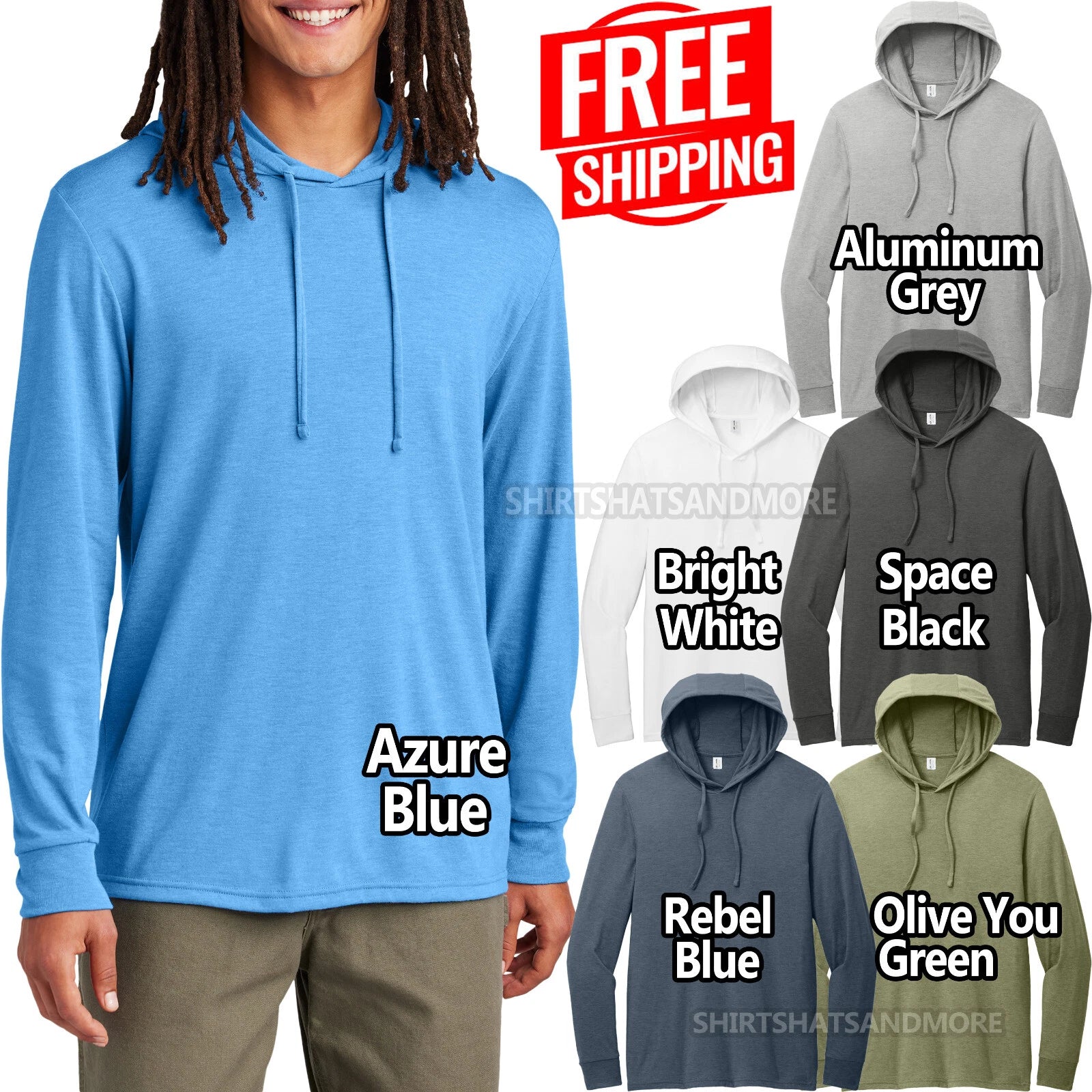 Mens Tri-Blend Hoodie T-Shirt Super Soft Sustainably Made Long Sleeve Tee XS-4XL