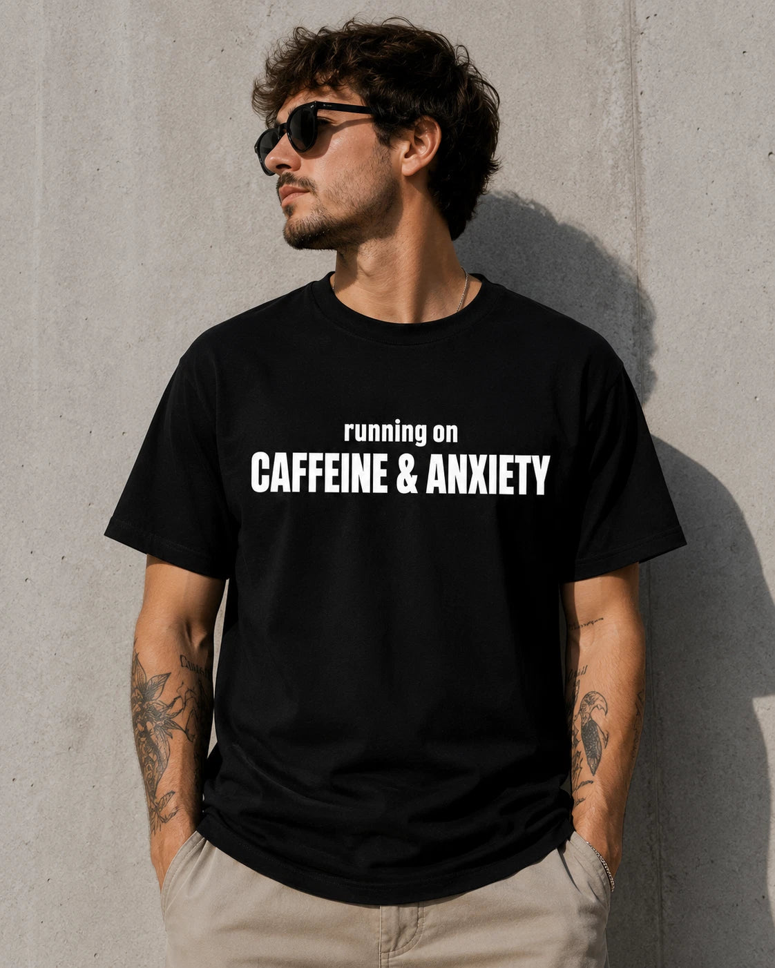 Running On Caffeine & Anxiety Shirt Funny Graphic Tee Unisex