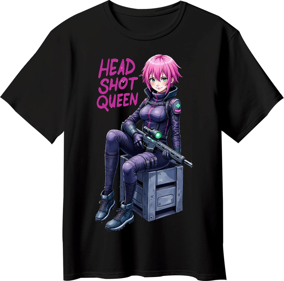 Girl Anime Soldier Gamer For COD Player Black T Shirt 100% Cotton Size M,L,XL