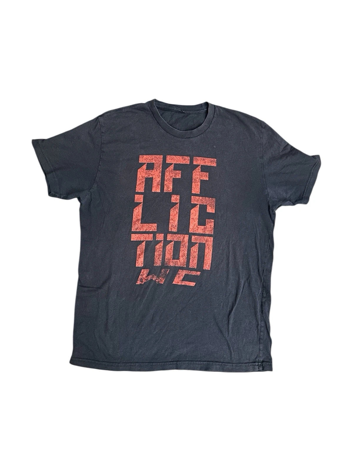 Rare Affliction T Shirt Red Spell Out Short Sleeve Grunge Y2K Cut Tag Read Pits