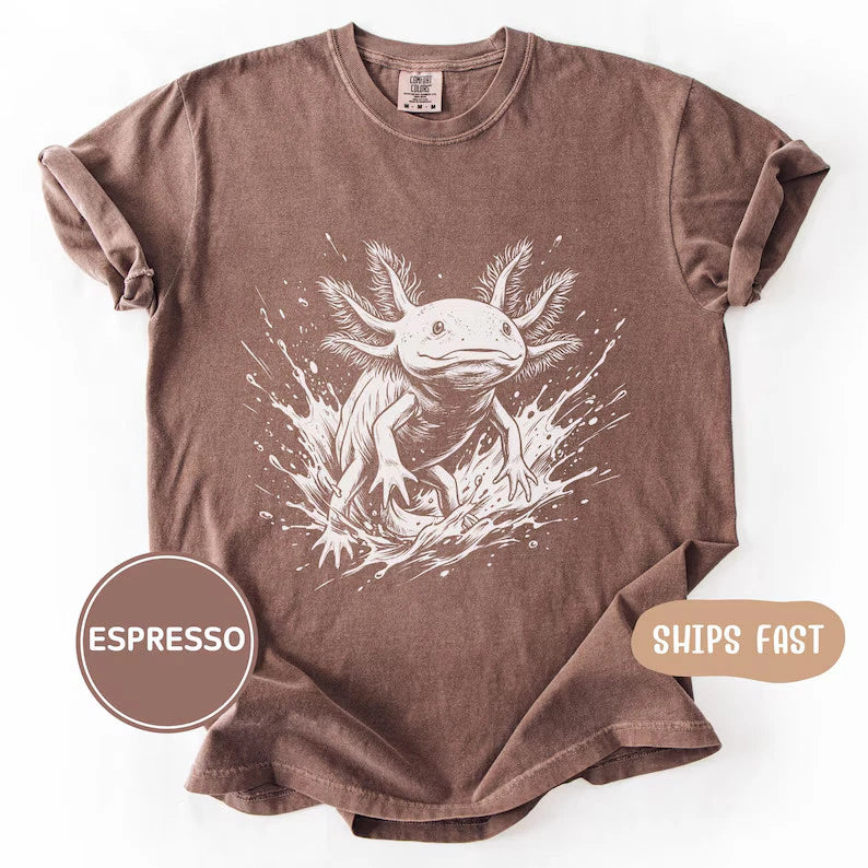 Axolotl Comfort Tee Animal Lover Gift Soft Cotton Crewneck Present Idea Image 1 of 4