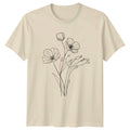 Delicate Botanical Flower Line Art Womens T-Shirt Minimalist Aesthetic Mothers