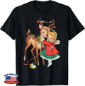 Retro Mid Century Christmas Reindeer and Girl Xmas T-Shirt