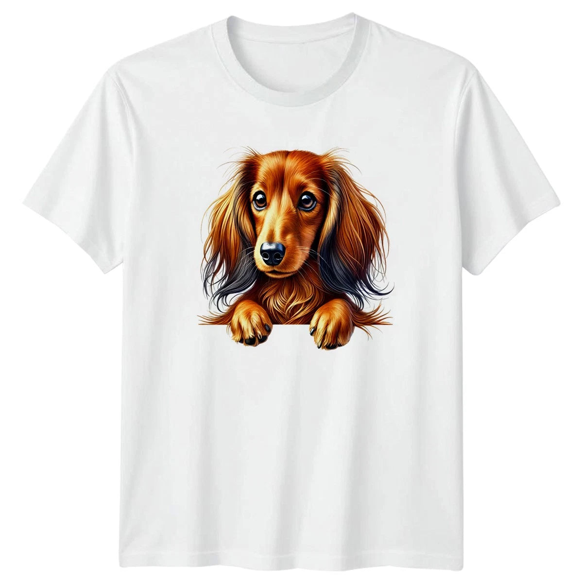 Cute Long Haired Dachshund Dog Art T-Shirt Dachshund Dog Birthday Gift