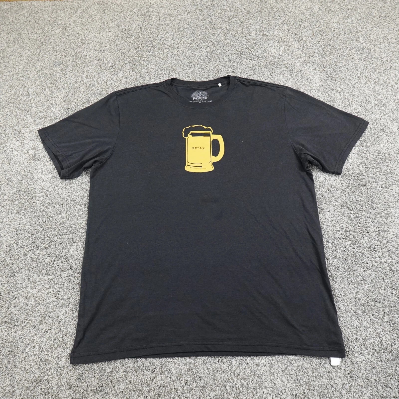 Prana Shirt Mens Extra Large Black Beer Belly Graphic Mug Drinking Stein Alcohol
