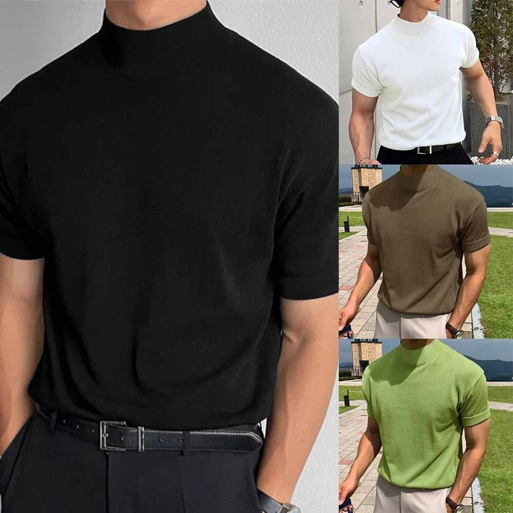 Classy Men's Solid Color for Slim Fit Mock Turtleneck Tee Top for a Trendy Look