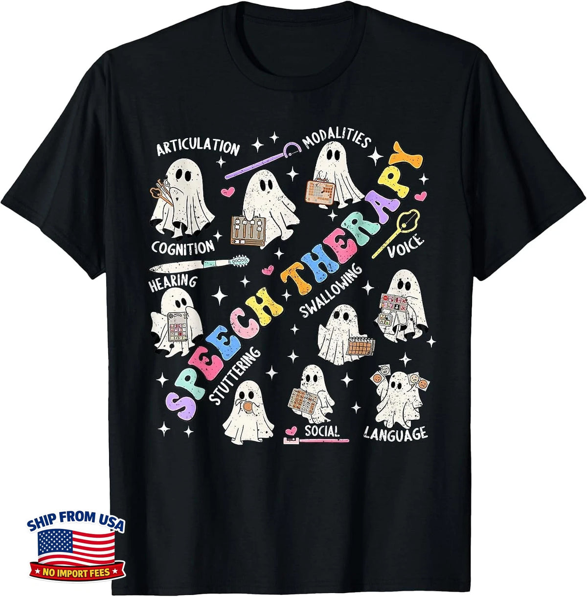 Speech Therapy T-Shirt Retro Groovy Funny Ghost Halloween Therapist Gift