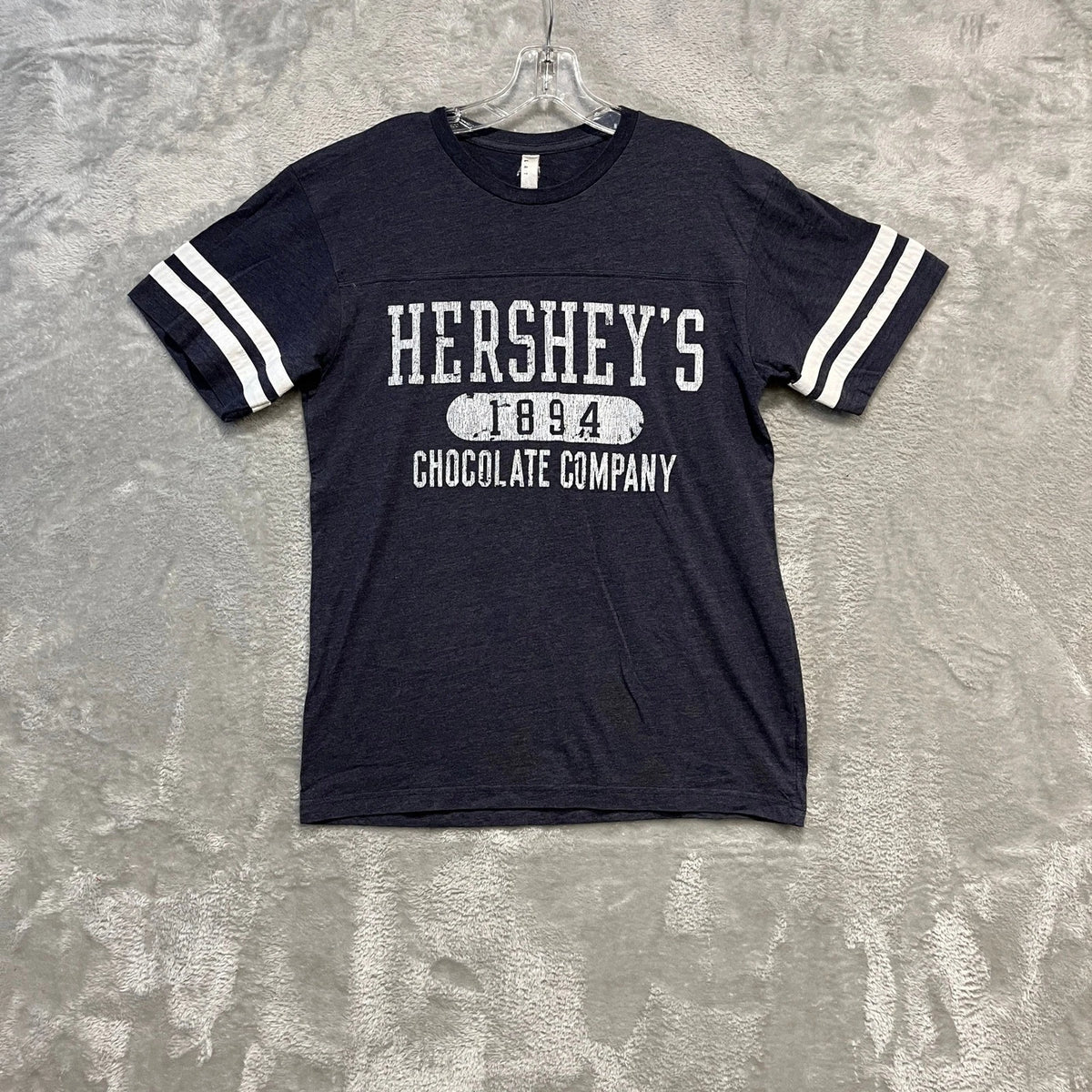 LAT Hershey's Chocolate Company T-Shirt Unisex Medium Gray Football Jersey Tee