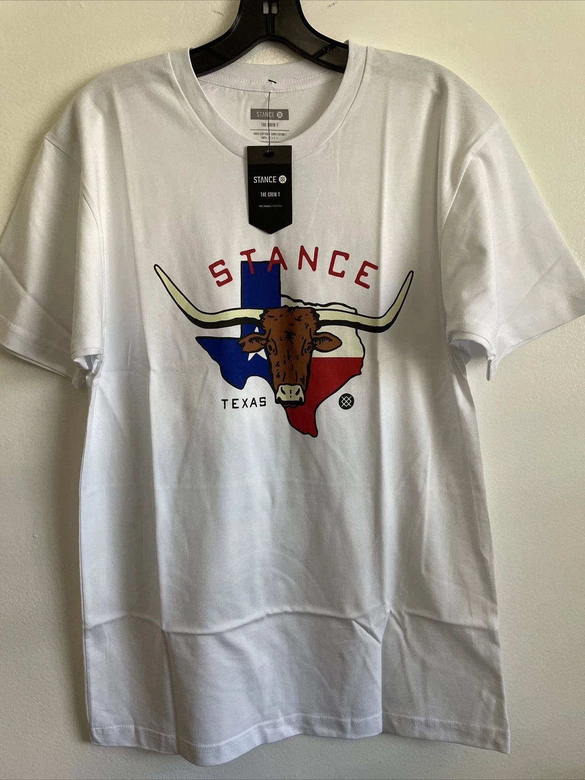 New Stance Designer Mens Graphic Street Style Texas Logo Tee Shirt Size M White