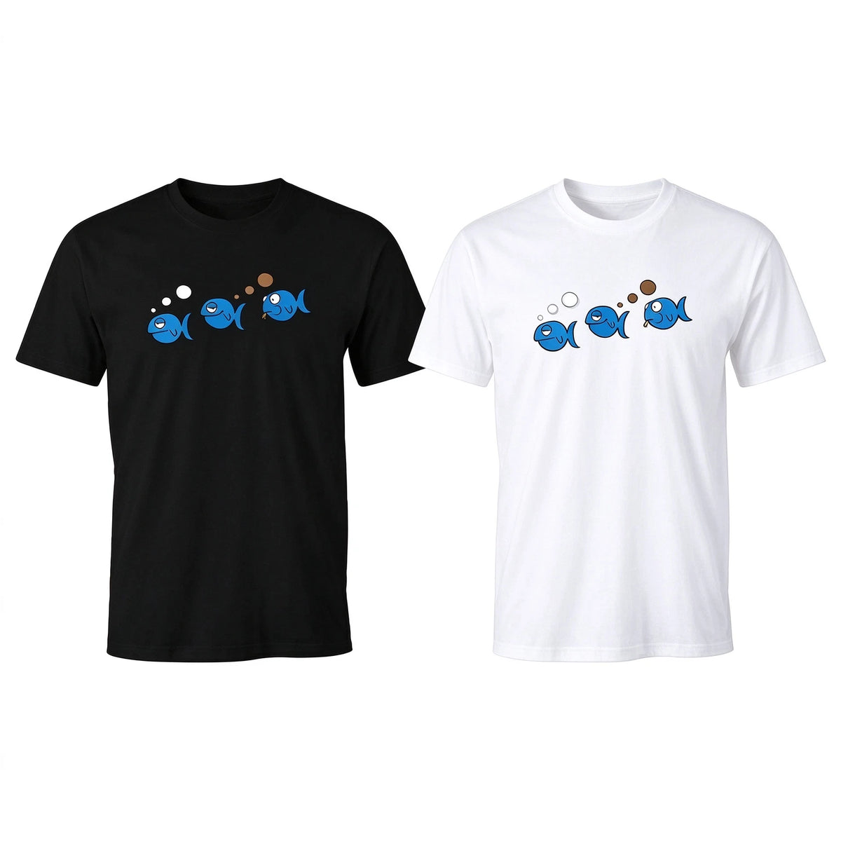 Funny Blue Fish Cartoon Graphic T-Shirt SIZE S-5XL